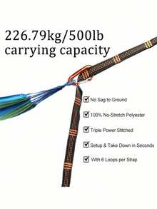 2 buah/Set Tali Penggantung Hammock Tugas Berat, Kapasitas Beban 500lbs/226,79kg - Tali Gantung Pohon yang Diperkuat, Cocok untuk Berkemah di Luar Ruangan - Kapasitas Beban Maksimum, Memberikan Pengalaman Kenyamanan Terbaik - MultiWarna - View 8