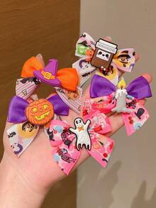 10pcs Halloween Bowknot Print Pumpkin, Ghost, Witch Hat Hair Clips, Side Fringe Hair Clips, Suitable For Holiday Party Cosplay Props, Can Be Given As Halloween Hair Accessories Gift - Multicolor - View 3