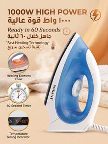 SOKANY-898A Handheld Electric Iron, Mini Portable For Students And Travel, Ceramic Soleplate Design, Suitable For All Types Of Clothing, Constant Temperature Ironing, No Damage To Clothes, Adjustable Temperature Control - Baby Blue - View 5