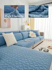 1pc Plush Sofa Cushion Cover, Elastic Thickened Non-Slip Sofa Cover, Suitable For Living Room, Bedroom, Outdoor Sofa, Protects Sofa From Pet Damage, Fits L-Shaped Single Sofa And 1/2/3/4 Seater Sofa, Autumn/Winter Home Decor Sofa Cover - Blue - View 1