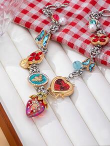 OABE 1pc Personalized Summer Fresh Elegant Strawberry/Heart/Butterfly Multi-Pendant Women's Charm Necklace Suitable For Vacation/Daily Wear - Multicolor - View 4