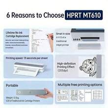 HPRT MT610 Wireless Printer, Portable Mini Bluetooth Thermal Printer, Compact A4 Paper Printer, Compatible With IOS/Android/Laptop, Inkless Black & White, Ideal For Students, Home Office, Homework, And Error Correction - Off-white - View 3