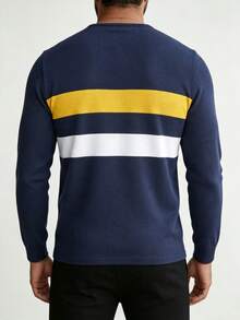 Men's Business Vintage Patchwork Striped Print Half-Button Long Sleeve T-Shirt - Multicolor - View 6