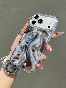 Minimalist Asymmetrical Wavy Element Phone Case, Anti-Drop Design, 1pc Marble Gold-Plated Magnetic Pattern Design, Fashion Aesthetic Casual Style, Suitable For Daily Commute Use, Compatible With IPhone 18/17 Pro/17 Pro Max/16/15 Pro Max - Clear - View 2