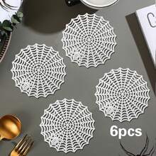 6/12pcs Halloween Spider Web Coasters, Suitable For Wedding Party Table Decor, Spider Web Coasters, Wedding Banquet Coffee Cup Coasters - Multicolor - View 11