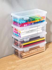 2pcs/1pc Large Transparent PP Storage Box With Lid, Lightweight Unfinished Surface, Suitable For Office/School Supplies, Pens, Pencils, Markers, Crafts, Desktop Storage, Cosmetics, Jewelry, Suitable For Girls, Minimalist Style (Box Only, Pencils Not Included) - Multicolor - View 8