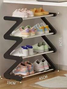 1pc 4-Tier Z-Shaped Shoe Rack, Plastic Side Frame With Thickened Non-Woven Fabric Shoe Layers, Tool-Free Assembly, Large Capacity Floor Storage Rack, Lightweight Stackable Space-Saving Shoe Cabinet, Suitable For Entryway, Bedroom, Dorm, Closet, Living Room Storage, Can Hold Sneakers, Slippers, High Heels, Children's Shoes, Multi-Functional Home Storage Rack - Black - View 13