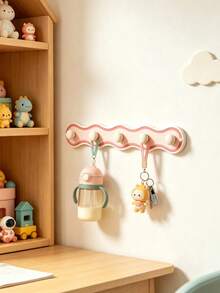 Self-Adhesive No-Drill Wall Hook Rack, Cute Black Cat Pattern Wavy Coat & Hat Rack, Multiple Wooden Ball Hooks, Suitable For Clothes, Bags, Keys And Scarves, Bedroom Hallway Aesthetic Decor Storage Organizer - Multicolor - View 7