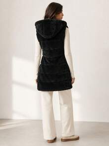 Fur Vest With Hood, Lined, With Hood. - Black - View 2