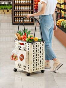 1pc Folding Shopping Cart With Rotating Wheels, Stair Climbing, Multi-Functional Portable Trolley, Suitable For Stores, Grocery Stores, Offices, Laundry Rooms, Shopping, Teachers, Camping And More - A - View 2