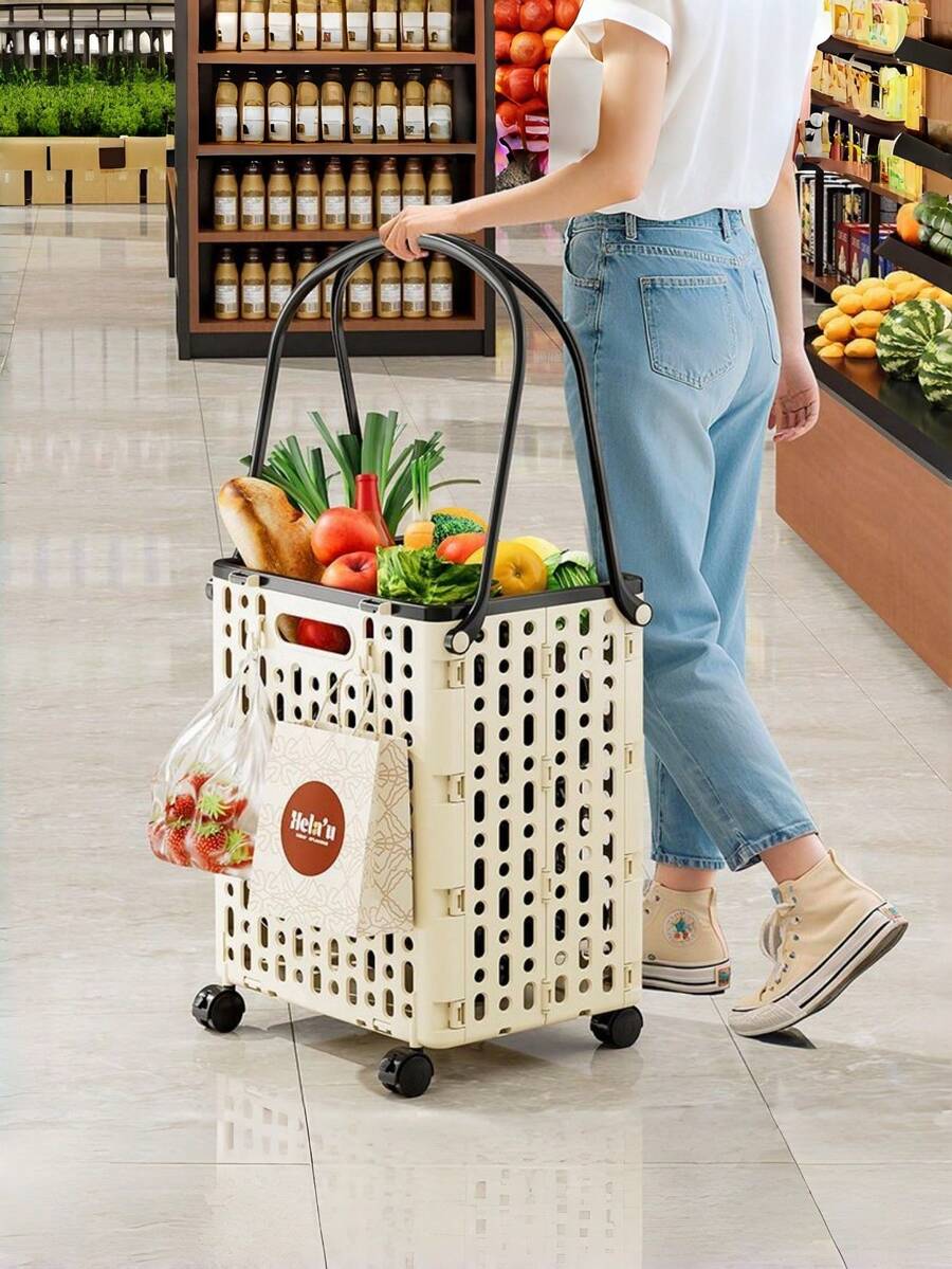 1pc Folding Shopping Cart With Rotating Wheels, Stair Climbing, Multi-Functional Portable Trolley, Suitable For Stores, Grocery Stores, Offices, Laundry Rooms, Shopping, Teachers, Camping And More