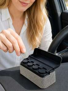 Rhinestone Car Coin Holder, Suitable For Most Cars And Trucks, Car Accessory Storage Box, Euro Coin Storage Box, Compact Car Coin Holder/Applicable, Convenient Mini Storage Box, Creative Storage, Easy To Put In And Take Out, Mini Car Coin Storage Box/Center Console Storage Box And Remote Control Storage Box/Suitable For Most Cars And Trucks/Space-Saving Multi-Function Storage Box/Essential Accessory For Commuting And Road Trips, Teacher's Day Gift, Back To School, Halloween, Christmas Gift - Multicolor - View 10