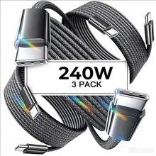 240W 1-3pcs [3.3/6.6/10ft] USB-C To Type-C Fast Charging Cable, Compatible With IPhone 17/16/15 Pro Max Car Charger, Type-C To Type-C Anti-Tangle Braided Cable, Suitable For Samsung S25/24, Air/Pro - Multicolor - View 26