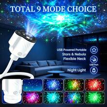 Lampu Nebula USB yang Dapat Ditekuk – Proyektor Bintang 9 Adegan dengan Lampu Malam Hangat, Leher Angsa 360°, Proyeksi Sudut Lebar, Pasang & Mainkan, Untuk Dekorasi Langit-langit Ruangan, Mobil, dan Tenda - cahaya polikromatik - View 1