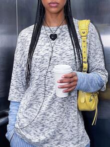 Women's Casual Knitwear Mock Layered Oversized Long Sleeve T-Shirt For Daily Fall & Winter, Going Out, Y2k - White - View 3
