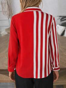 New Arrival Fashion Women's Printed Patchwork Colorblock Pocket Button Shirt - Red - View 2