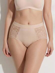 Rosiemei 4pcs Women's Plus Size Mid-High Waist Lace Triangle Panties, Soft Breathable Skin-Friendly Comfortable For Daily Wear - Multicolor - View 3
