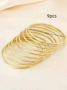 3.0mm寬純色拋光手鐲，不鏽鋼金 & 銀色光滑開口手環飾品，女款日常佩戴 - 3.0-金色銀色 - 查看 16