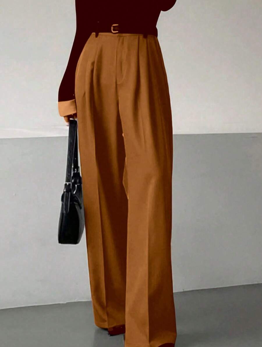 Classic And Versatile Suit Trousers With A Straight Cut And Wide Legs. - 鏽棕色 - 查看 1