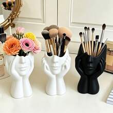 1pc High-End Creative Human Body Art Makeup Brush Holder, Decorative Desktop Pen Holder, Multi-Functional Makeup Tool Storage Box, Large Capacity Beauty Storage Container For Vanity And Bathroom - Face-shaped Storage Box - View 1