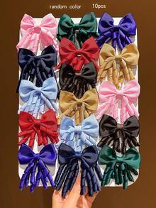 10pcs Random Color Bow Hair Clips Sweet Style Hair Accessories Suitable For Daily Wear - Multicolor - View 5