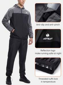 HOTSUIT 男士桑拿服，跑步训练运动服，带拉链，新年礼物。 - 深灰色 - 查看 3
