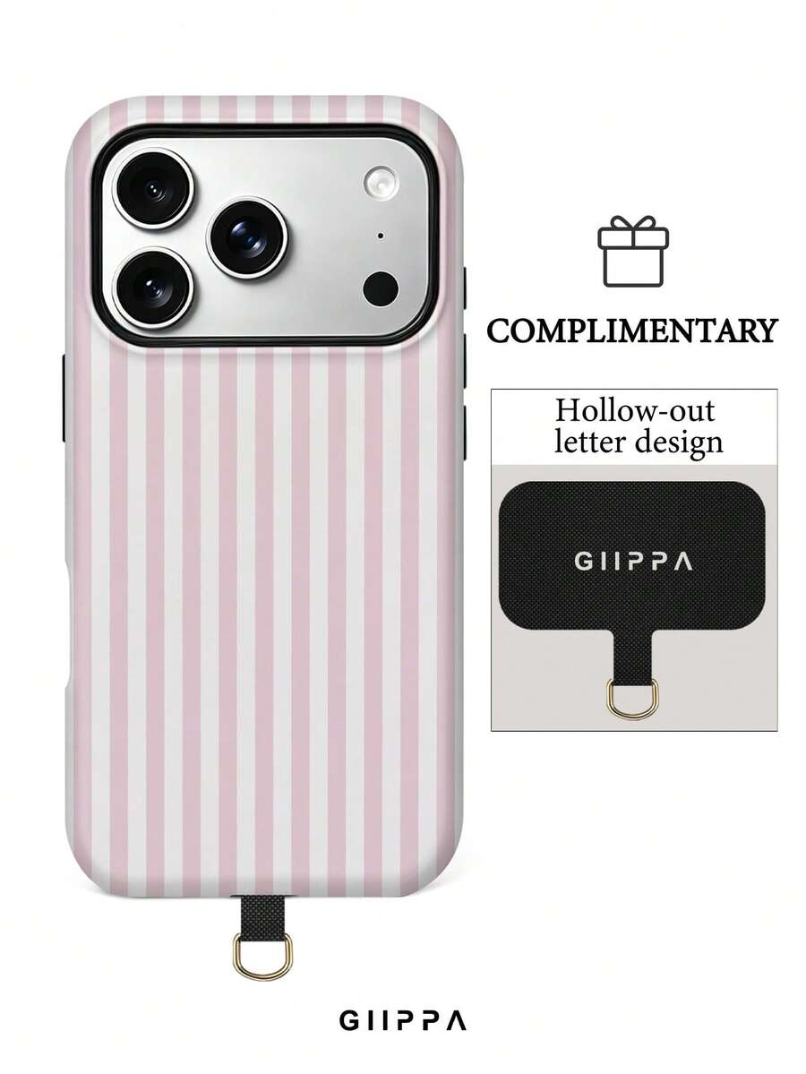 GIIPPA 1套白色與粉色條紋設計,Phone 17 Pro Max手機殼+保護墊,相容於Phone 16 Pro Max、15 Pro Max、14 Pro Max,韓系高端時尚趣味手機殼,相容於11/12/13/14/15/28 Pro Max Plus,優雅設計適合男女,聖誕節、情人節、復活節、婚禮季與生日送給女友的完美禮物! - 粉色 - 查看 1