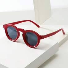 1pc Men's Women's Retro Round Small Frame PC Material Personalized Minimalist Fashion Glasses, Suitable For Parties, Travel, Vacation, Beach, Daily Decorative Eyewear - Sandy Red Frame Gray Sheet - View 6
