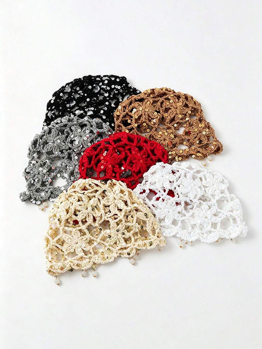 1pc Women's Solid Color Pearl Tassel Knitted Hat, Elegant Versatile Sequin Knitted Hat Suitable For Daily Outdoor Wear - Multicolor - View 1