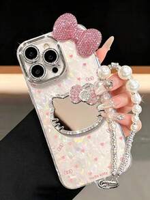 1 buah Casing Ponsel Hello Kitty Cermin Hati Pita Berlian Imitasi 3D - Tekstur Cangkang Hello Kitty Hati, Casing Ponsel Hello Kitty Sanrio Kreatif Modis untuk Anak Perempuan, Bahan Tahan Air, Anti Jatuh, dan Tahan Guncangan, Hati yang Berubah Warna dengan Laser, Kepala Hello Kitty Berlian Imitasi 3D, Pita Berlian Imitasi, Anime, Mewah, Berkilau, Hello Kitty Modis yang Lucu, Kompatibel dengan Apple Seri 17, 11/12/12 Pro, 13/14/15, 13 Pro/14 Pro/15 Pro, Anti Jatuh 12 Pro Max/13 Pro Max/14 Pro Max/15 Pro Max, 16, 16 Pro, 16 - Berwarna merah muda - View 1
