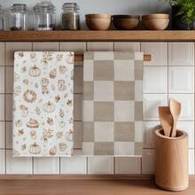2PCS Kitchen Towels Brown Plaid Striped Print Microfiber Kitchen Towels, Modern Minimalist Style 40*60cm Rectangular Dish Cloth, Tablecloth, Hand Towel, Kitchen Decor, Home Decor, Neighbor Housewarming Gift, Kitchen Bathroom Supplies Home Essentials - Apricot - View 2