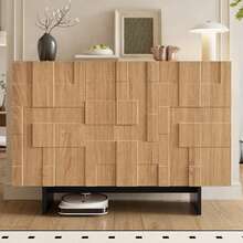 Modern Sideboard, Black Natural Wood With Adjustable Shelves - 黑與自然 - 查看 3
