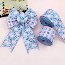 2 Rolls Light Blue Plaid Pumpkin Decorative Ribbon Set - 6.3cm/2.5inch Width, Total Length 6m - Modern Thanksgiving Decorative Ribbon, Plaid Pumpkin Pattern Ribbon, Thanksgiving Holiday Decoration, Gift Wrapping, Autumn Holiday Wreath Material, DIY Bows, Home Decor DIY - Pink and Blue Plaid Pumpkin - View 2