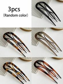 5/3/1pc French U-Shaped Hair Clips Vintage Acetate Hair Pins, Retro Hair Sticks, Updo Styling Tool, Random Color - Multicolor - View 8