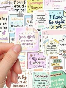 50pcs Aesthetic Inspirational Sticky Notes, Positive Energy Self-Love Quotes Decorative Stickers, Waterproof Stickers, Suitable For Scrapbooking, Phone Cases, Notebooks, Back To School DIY Accessories - A - View 4