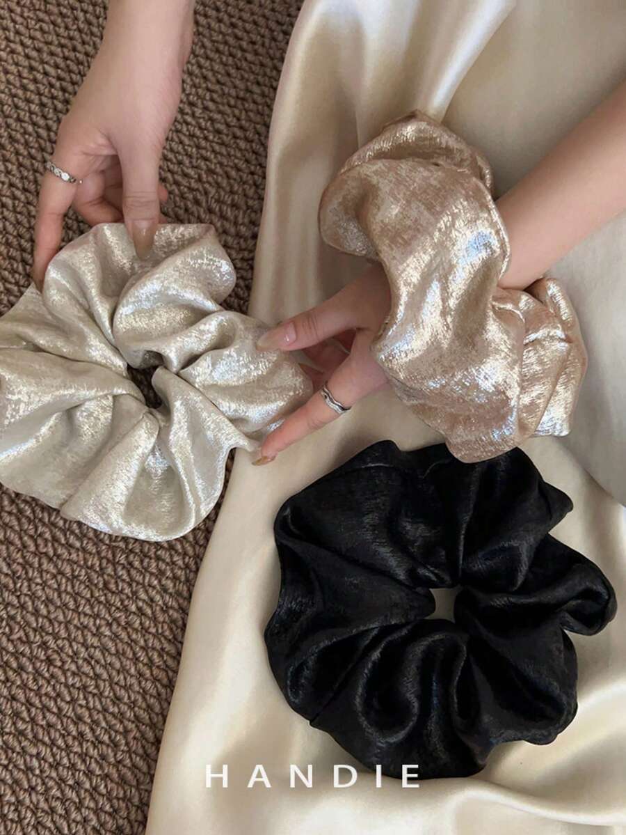 1pc Premium Metallic Glossy Satin Scrunchie, Women's Luxury Elegant Fluffy Hair Tie, Ins Style Minimalist Versatile, Korean Cool Aesthetic, Suitable For Daily Commute, Date, Office, Party, Multiple Colors Available Hair Accessory - Multicolor - View 1