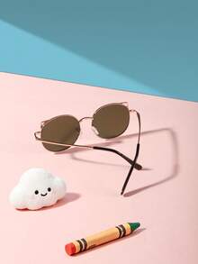 1PC Kid 9-14 Years Silver Round Metal Cat Ear Detail Lovely Kids For Beach Daily Outfit With Glasses Box - Multicolor - View 10