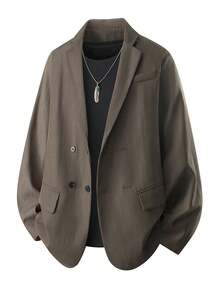 Chaqueta blazer casual de unicolor para hombre, estilo maduro, doble botonadura asimétrica, versátil para ir al trabajo, primavera y otoño - Café integral - Ver 2