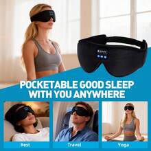 Máscara de dormir 3D con auriculares Bluetooth, máscara de ojos inalámbrica con música Bluetooth, auriculares para dormir de lado, máscara de dormir con auriculares Bluetooth, altavoces estéreo ultrafinos para hombres y mujeres. - Negro - Ver 7