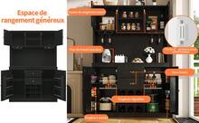 Sideboard Kitchen Adjustable Shelves & Wine Rack, Black - Black - View 3