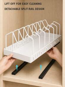 1 pieza Organizador extraíble para gabinete de cocina, adecuado para ollas, sartenes y tapas, estante de almacenamiento de metal ajustable para ollas y tapas con divisores, organizador debajo del gabinete que ahorra espacio, adecuado para cocinas pequeñas, apartamentos de estudiantes y almacenamiento en el hogar - Blanco - Ver 3