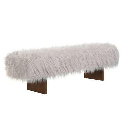 67-Inch Solid Wood Faux Fur Bench, Fluffy Long-Haired Faux Wool Upholstered Entryway Bedroom Living Room Accent Bench With Rubber Wood Legs, Easy Assembly, Seats 3