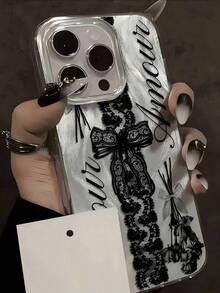 1pc Shockproof Lace Element Fashion Korean Lace Flower Slogan Pattern Aesthetic Feather Laser Waterproof Anti-Fingerprint Anti-Scratch Transparent IMD Soft Glossy Smooth Phone Case Compatible With Phone 16 ProMax/16/16 Pro/16 Plus/15/15/15 ProMax/15 Pro/11/12/13/14 ProMax/11 ProMax/12 Pro/12 ProMax/13 ProMax/14 Pro/14 ProMax/14 Pro/13 ProMax/14/14 ProMax Fashion Creative Spring Gift Birthday Party Mom - Silver - View 1