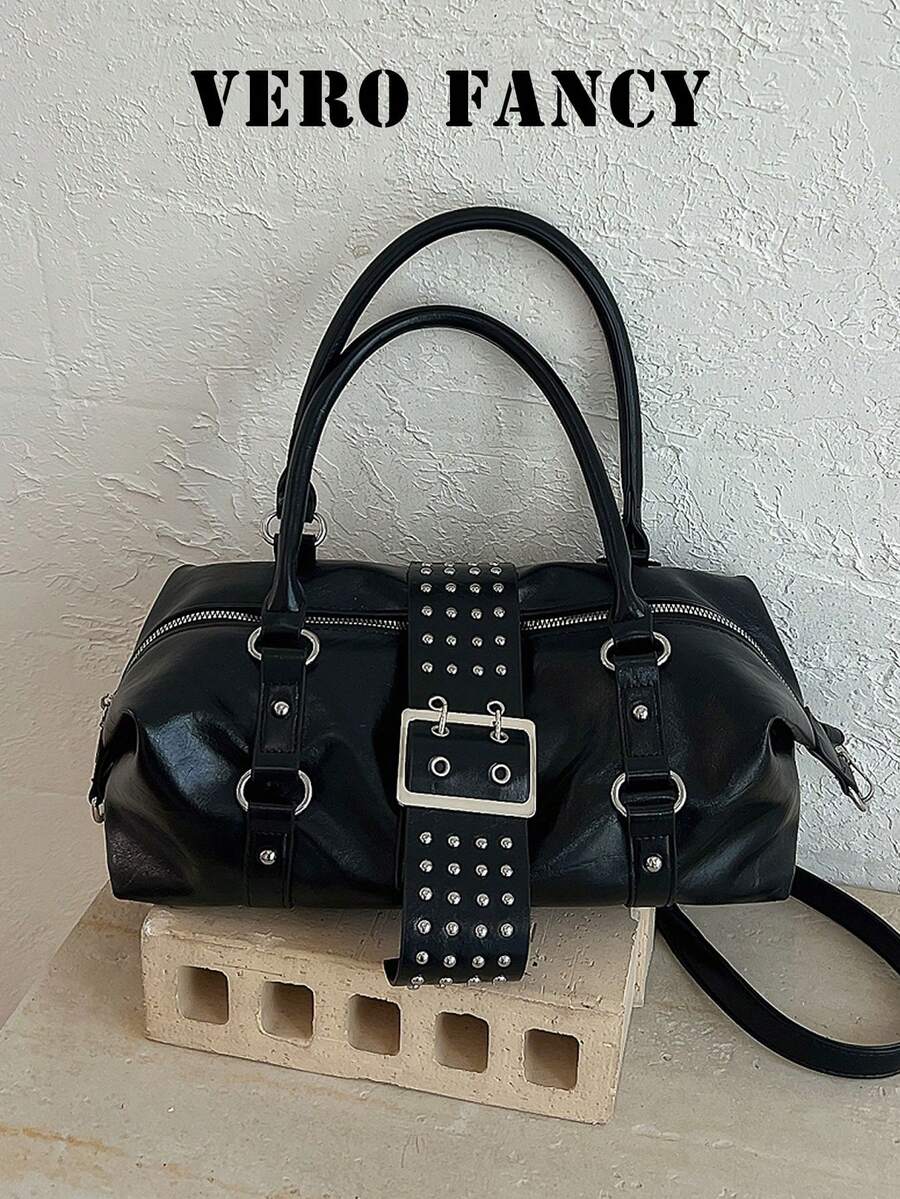 Small Niche Design Rivet Decoration Handbag, Simple And Versatile High-End Texture Buckle Tote Bag, Suitable For Street Friends Gathering, Commuting