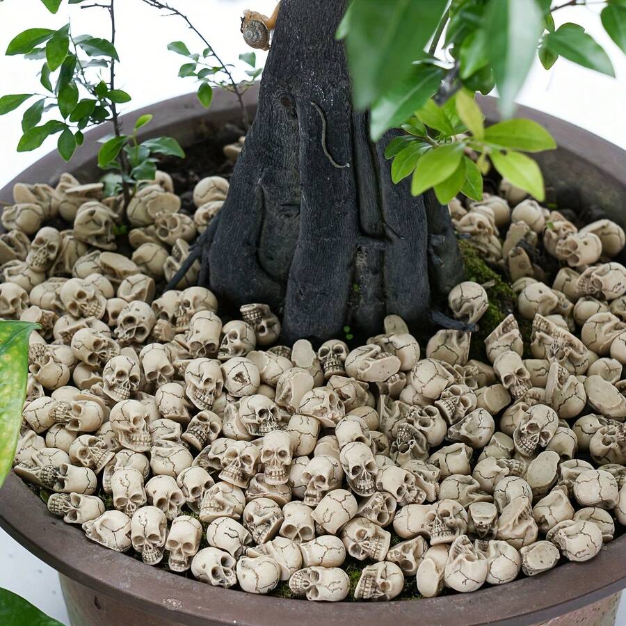 20pcs=1set Mini Skulls Halloween Mini Skeleton Skull Decorations, Creepy Resin Miniature Figurines, Small Skull Ornaments For Flower Pots Bonsai Garden Patio, Haunted House Party Bar Outdoor Decor - Multiple Styles - View 1