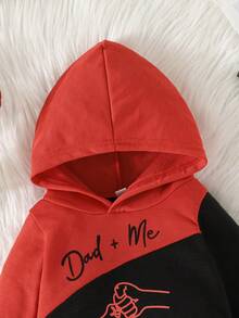 Baby Boy Simple Letter Pattern Colorblock Thin Hooded Romper Crawler Suit - Red - View 4
