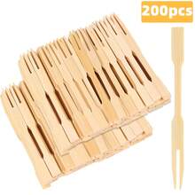 100/200/300pcs Disposable Bamboo Fruit Forks, Double-Prong Mini Forks 9cm/3.54inch Smooth And Easy To Insert, Suitable For Birthday Parties, Afternoon Tea, Picnic, Camping, BBQ, Buffet, Fruit Platter - Multicolor - View 6