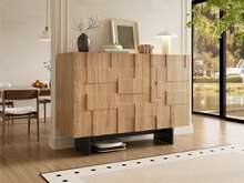 Modern Sideboard, Black Natural Wood With Adjustable Shelves - 黑與自然 - 查看 9