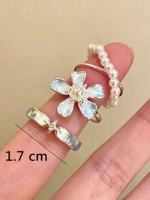 3pcs/Set Fashion Floral Beaded Open Ring Suitable For Women's Daily Wear - Multicolor - View 2