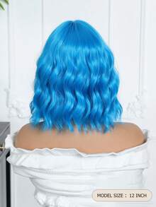 Women's Shoulder-Length Christmas Green Curly Bob Wig With Bangs, Beautiful Colorful Heat-Resistant Synthetic Hair, Suitable For Holidays, Daily Fashion, Cosplay, Halloween And Christmas, Braided Wig - Blue - View 7